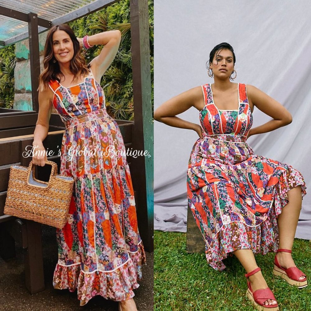 RARE NWT ANTHROPOLOGIE BHANUNI By JYOTI Square Neck Bohemian Maxi Dress. - Picture 10 of 16